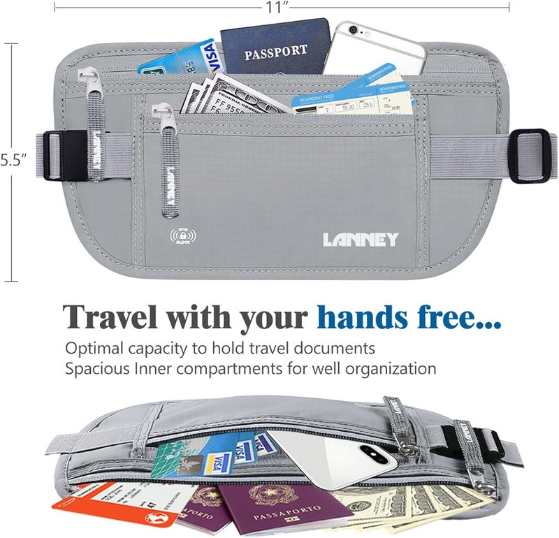 LANNEY Money Belt for Travel, Slim RFID Blocking Women and Men Hidden Travel Pouch Under Clothes, Passport Holder Protect Cash, Documents, Credit Card, Bonus 2 RFID Sleeves - Image 4