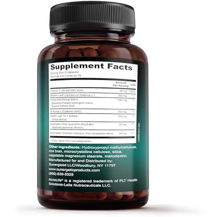 Sunergetic Premium Lung Support Supplement - Lung Cleanse & Detox Supplement With Mullein Leaf, NAC, Bromelain & Boswellia-Lung Health Formula for Respiratory, Breathing & Bronchial Health-60 Capsules - Image 2