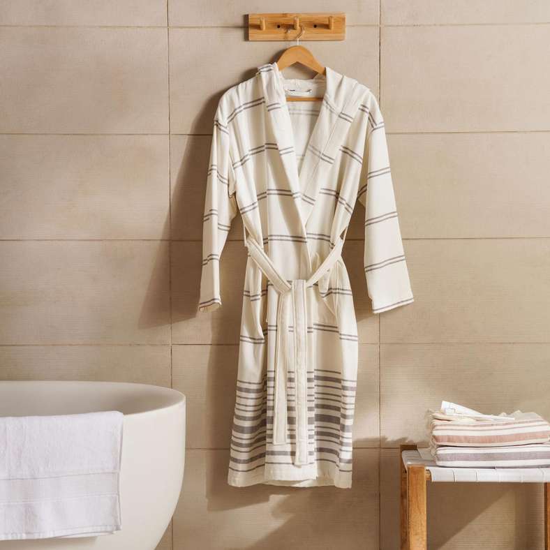 Pan Home Hooded Bathrobe With Stripes For Women