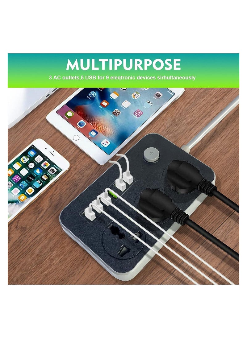 BOLICE - Power Strips Extension Cord 3 Outlets Power Socket with 6 USB Ports Universal Charging Socket with 2M Bold Extension Cord - Image 1