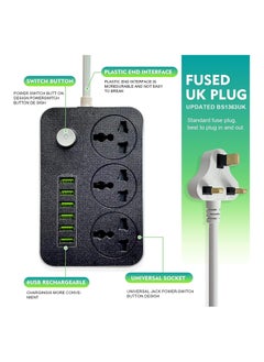 BOLICE Power Strips Extension Cord 3 Outlets Power Socket with 6 USB Ports Universal Charging Socket with 2M Bold Extension Cord  - Image 3