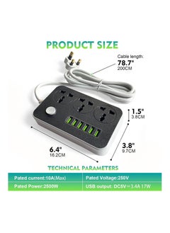 BOLICE Power Strips Extension Cord 3 Outlets Power Socket with 6 USB Ports Universal Charging Socket with 2M Bold Extension Cord  - Image 4