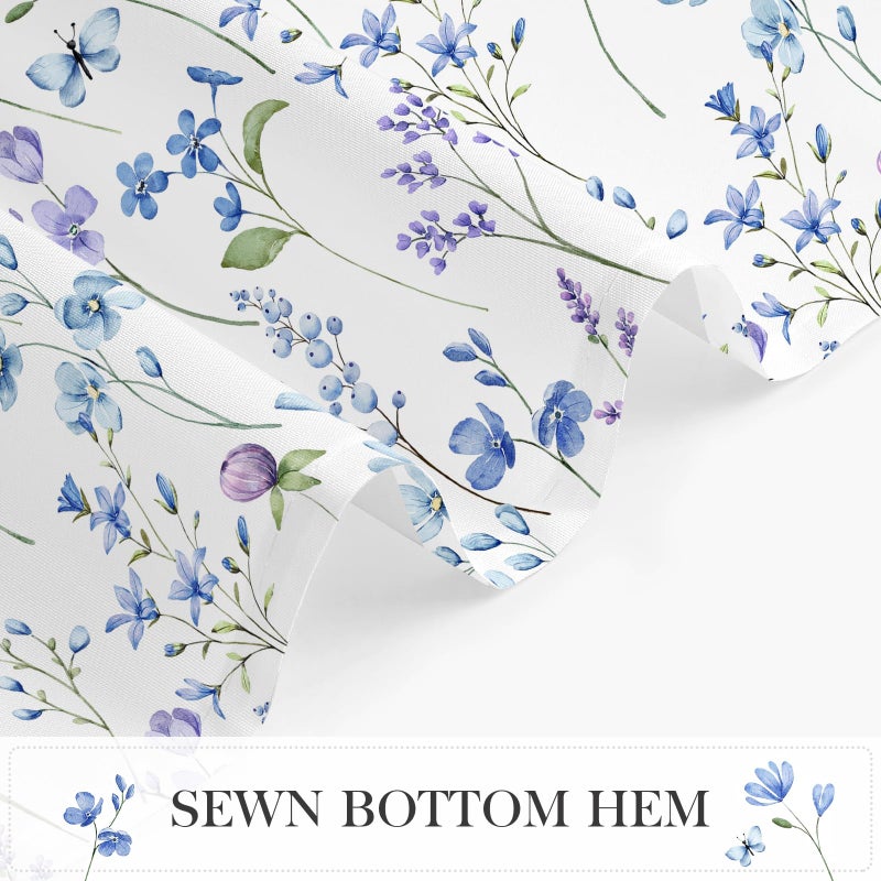 Litabel Watercolor Floral Shower Curtain, Blue Butterfly Flower Shower Curtain for Bathroom, Modern Minimalist White Waterproof Fabric Shower Curtain Set, 72x72 Inch - Image 4