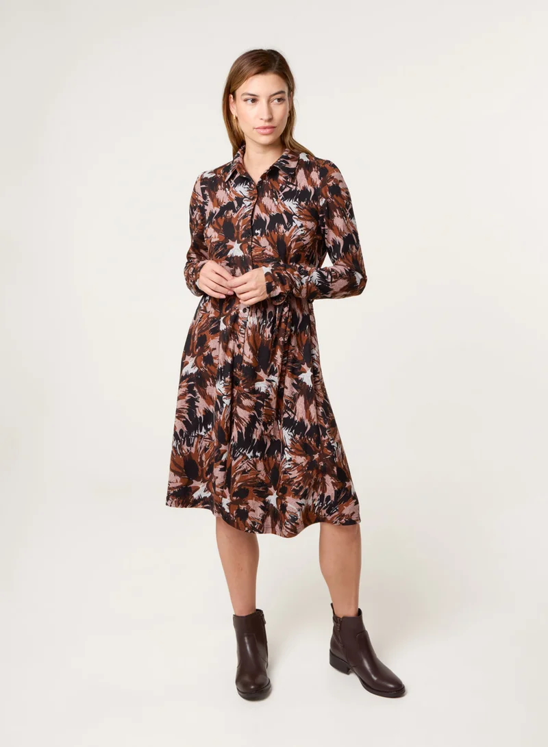Blue Vanilla Abstract Printed Short Belted Shirt Dress