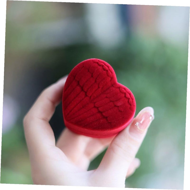 Red Heart Shaped Jewelry Box With Angel Wings For Engagement Ring Proposal Storage - Image 5