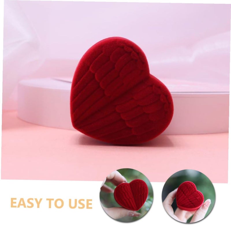 Red Heart Shaped Jewelry Box With Angel Wings For Engagement Ring Proposal Storage - Image 4