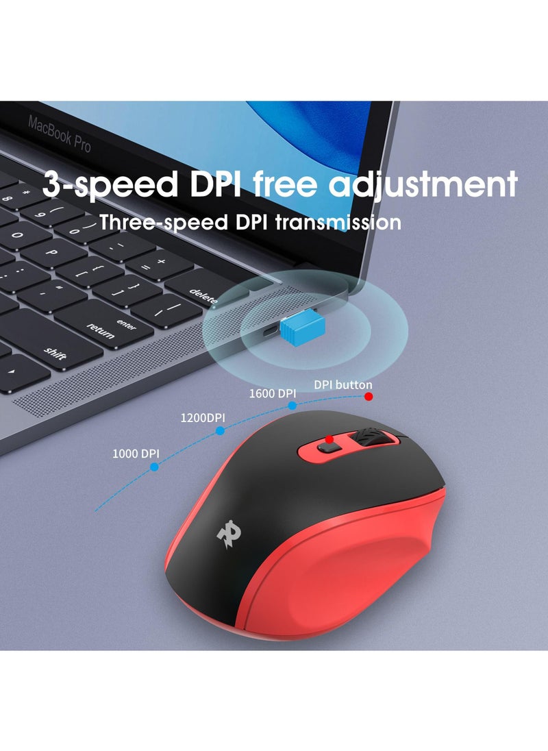 Rock Pow - Wireless Mouse Ergonomic PC Mouse with USB Receiver for Computer Laptop Desktop 3 DPI Adjustable Silent Click Comfortable Ergo Mouse 10M Wireless Connection Ultra-fast Scroll - Image 1