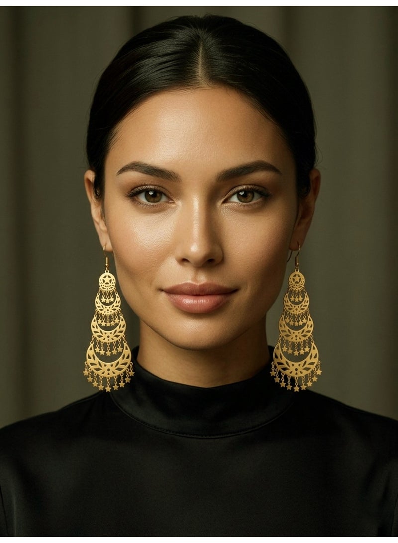 جوليا ستور أقراط متدلية فاخرة مطلية بالذهب عيار 21 قيراطًا، بتصميم جمالي رائع، على الطراز الشرقي التقليدي، بتصميم مصري عتيق، أقراط متدلية مجوفة للنساء والفتيات - Image 3