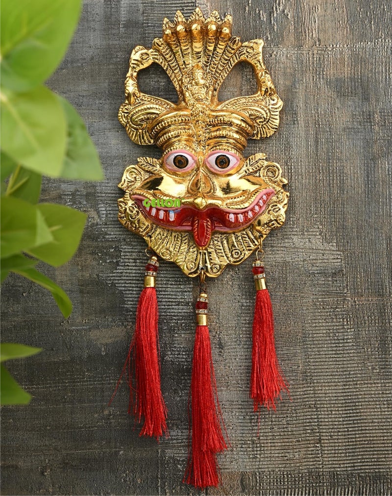 Gellon Kirtimukha in Gold Finish with Colored Mouth Finish for Home Door in Metal, Kirtimukha Wall Hanging for Home Decor, Nazar Battu for Door Entrance (Pack of 1) - Image 1