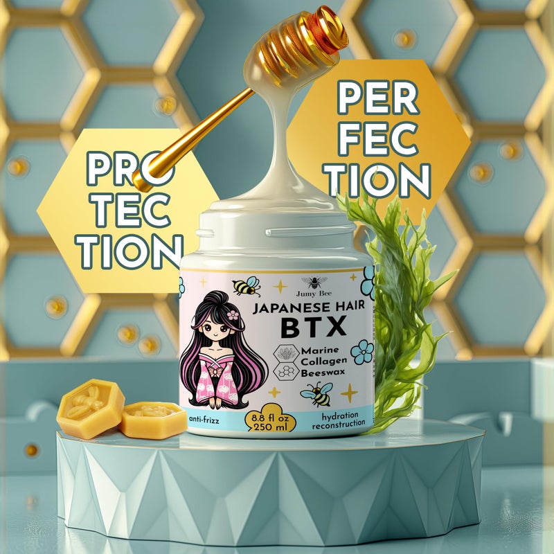 Jumybee Japanese BTX Hair Mask for Damaged Hair B-TOX â€“ Collagen & Keratin Treatment with Beeswax & Seaweed, Anti-Frizz, Protein Repair, Formaldehyde-Free, 8.8 oz - Image 2