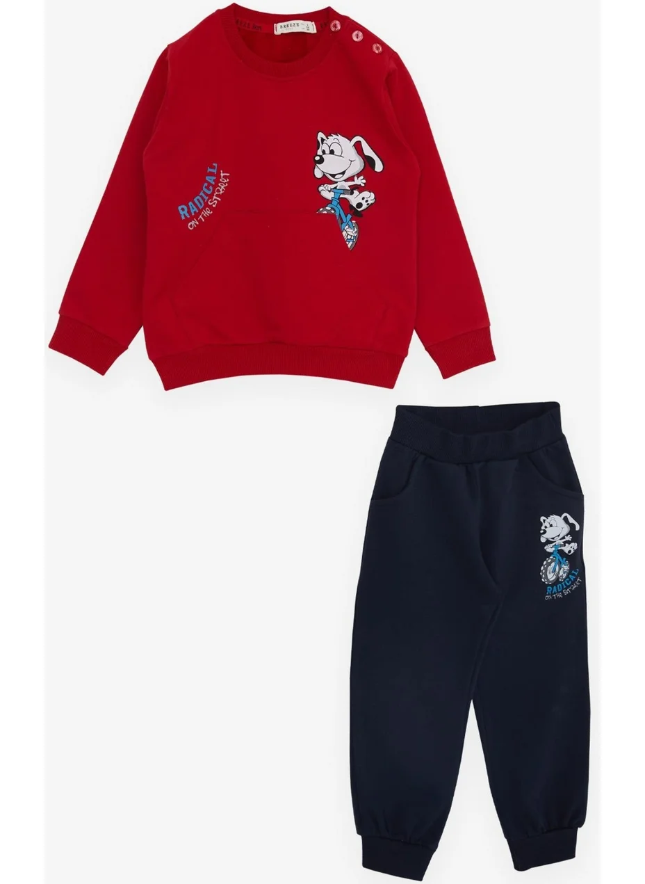 Breeze Girls & Boys Baby Boy Tracksuit Set with Bicycle Happy Puppy Printed 9 Months-3 Years, Red
