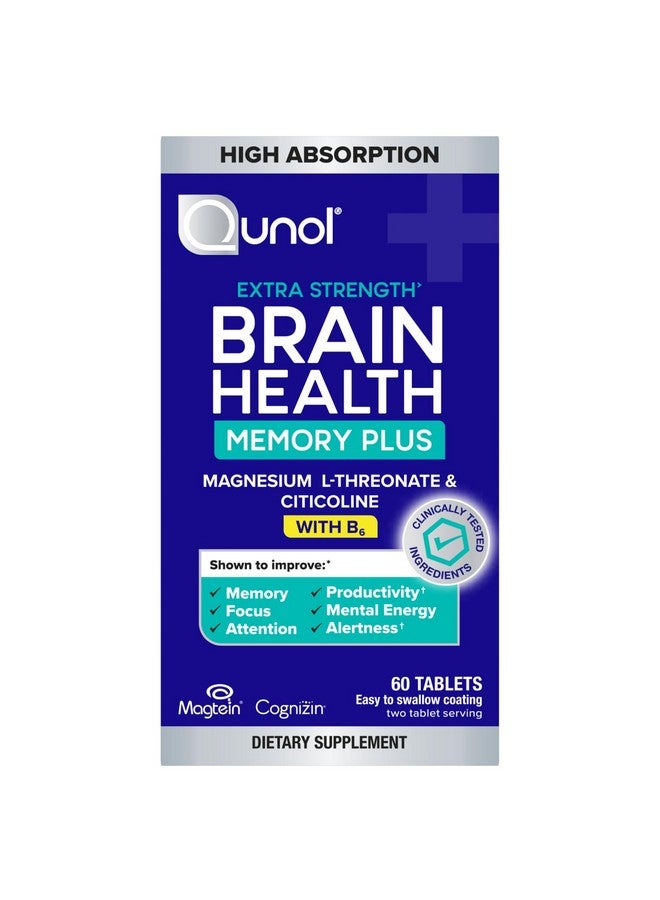 Qunol Brain Health Memory Plus with B6, Magnesium L-Threonate & Citicoline, Clinically Tested Ingredients to Improve Memory, Focus, Attention and Productivity, 60 Count (Pack of 1) - Image 1