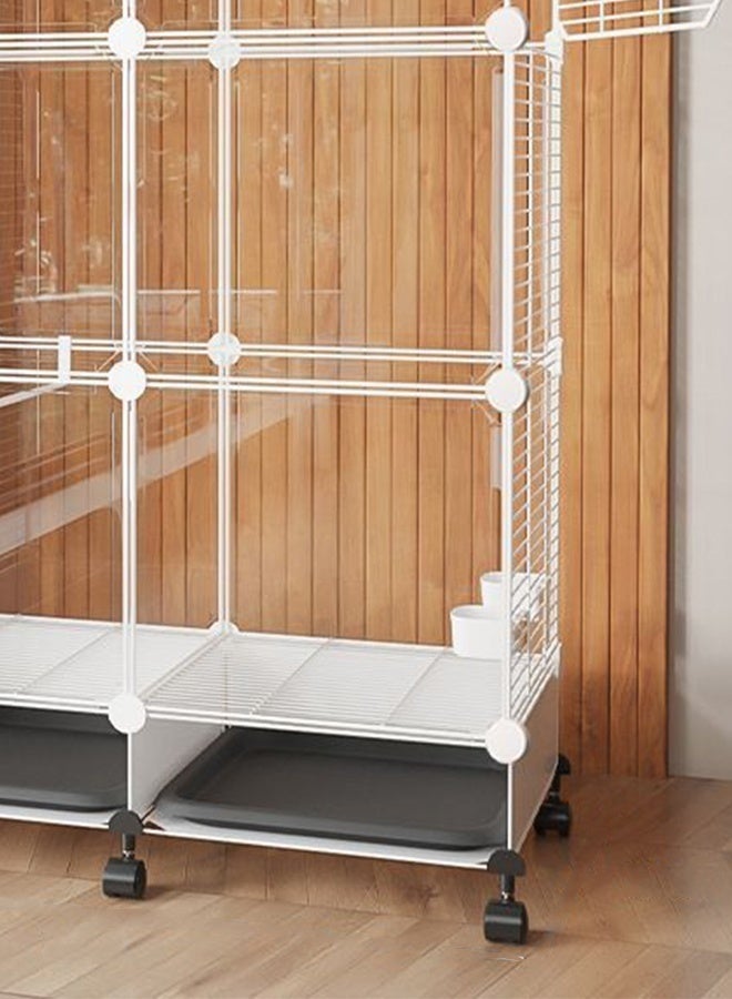 والالا قفص ببغاء شفاف بأربع طبقات مع عجلات - بيت طيور متحرك كبير للكوكاتيل والكناري والببغاوات | تصميم شفاف من الجانبين وعجلات عالمية، ٧٤×٣٧×١٦٠ سم (أبيض) - Image 3