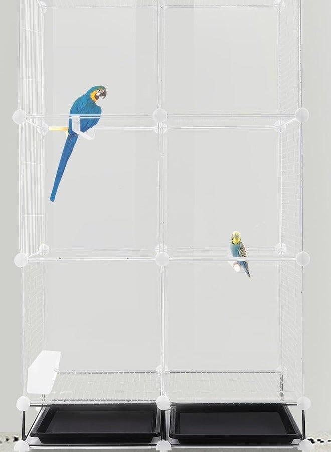 والالا قفص ببغاء شفاف بأربع طبقات مع عجلات - بيت طيور متحرك كبير للكوكاتيل والكناري والببغاوات | تصميم شفاف من الجانبين وعجلات عالمية، ٧٤×٣٧×١٦٠ سم (أبيض) - Image 5