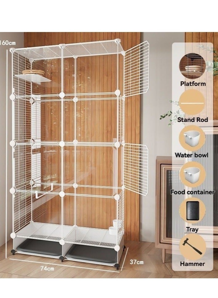 والالا قفص ببغاء شفاف بأربع طبقات مع عجلات - بيت طيور متحرك كبير للكوكاتيل والكناري والببغاوات | تصميم شفاف من الجانبين وعجلات عالمية، ٧٤×٣٧×١٦٠ سم (أبيض) - Image 1
