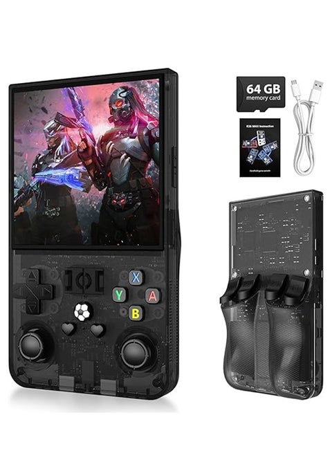 Upgrade R36 Max Retro Gaming Console, Retro Handheld Console 4.0'' Screen Linux System, 64G TF Card, Support 30+ Simulators, 4000mAh Rechargeable Portable Pocket Arcade, Black