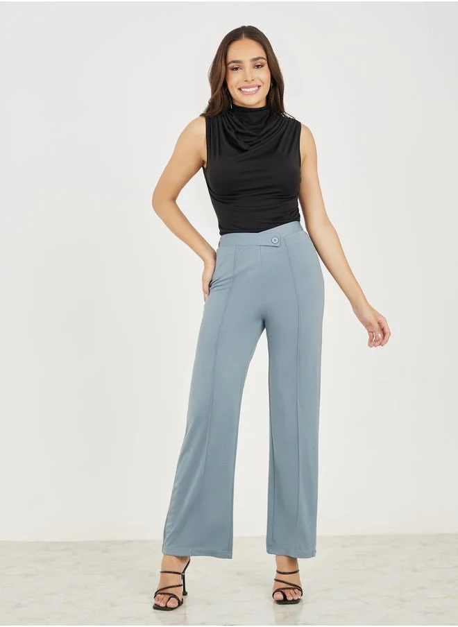 Styli Straight Fit Knit Tailored Pants with Centre Seam