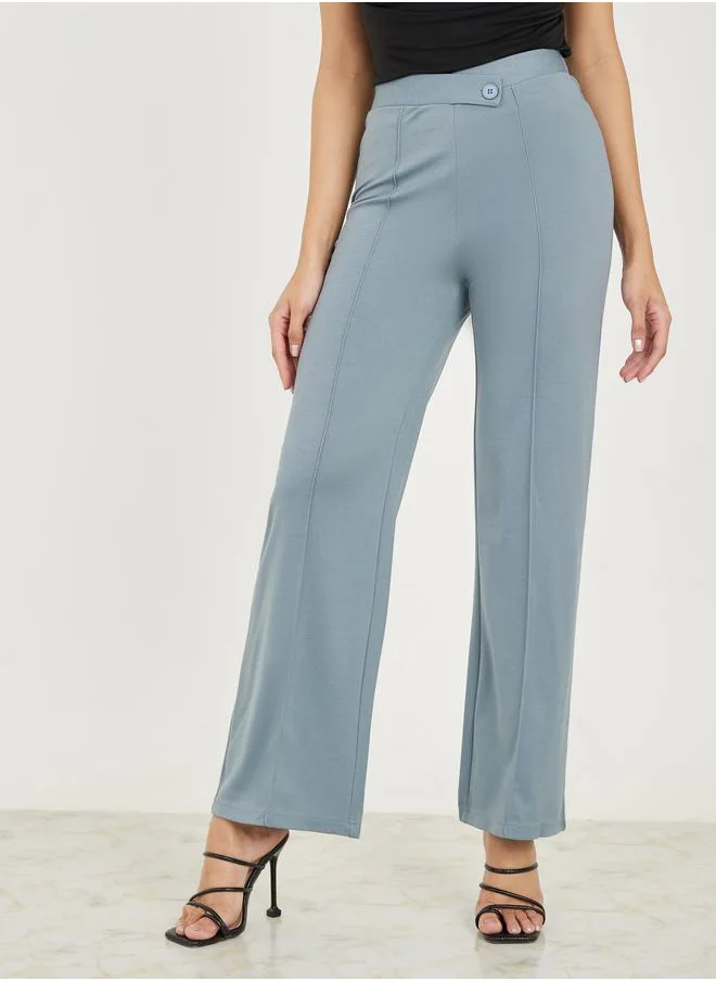Styli Straight Fit Knit Tailored Pants with Centre Seam