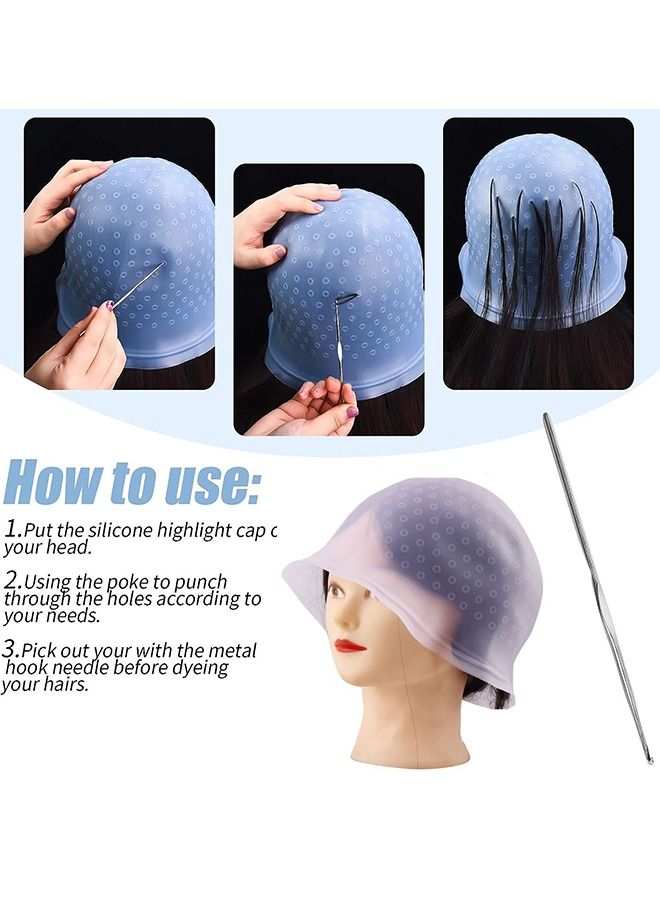 Highlighting Cap With Holes Already In Silicone Reusable Highlighting Cap Hair Dye Cap With Holes Tipping Caps Hair Salon Hairdressing Highlight Cap And Hook Kit (Blue) - Image 2