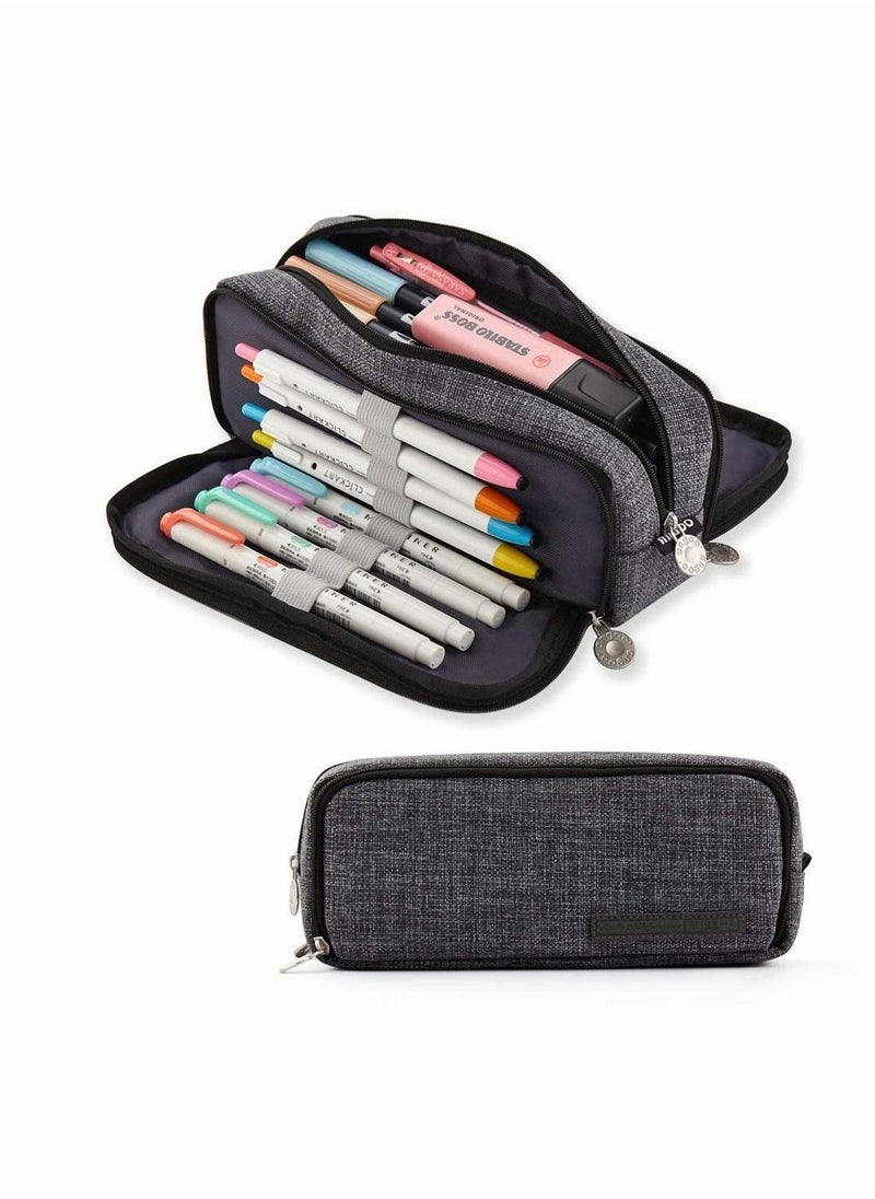 KASTWAVE Large Pencil Case Big Capacity 3 Compartments Canvas Pencil Pouch for Teen Boys Girls School Students - Image 1