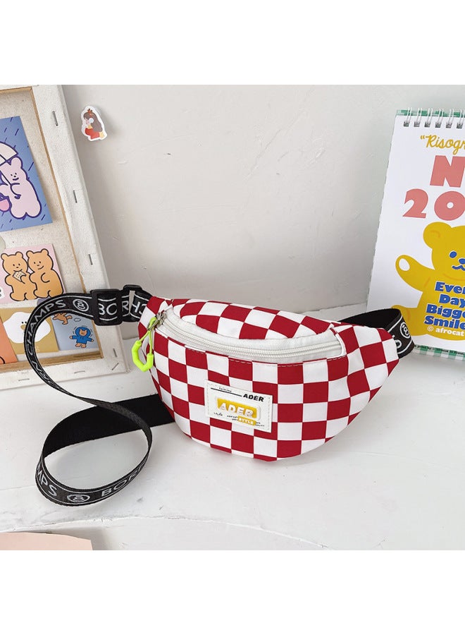 Korean Style Fashion Boys' Waist Bag Ins Internet Celebrity Chessboard Plaid Girls' Children's Mini Crossbody Small Bag Baby Chest Bag-Color:Red - Image 1
