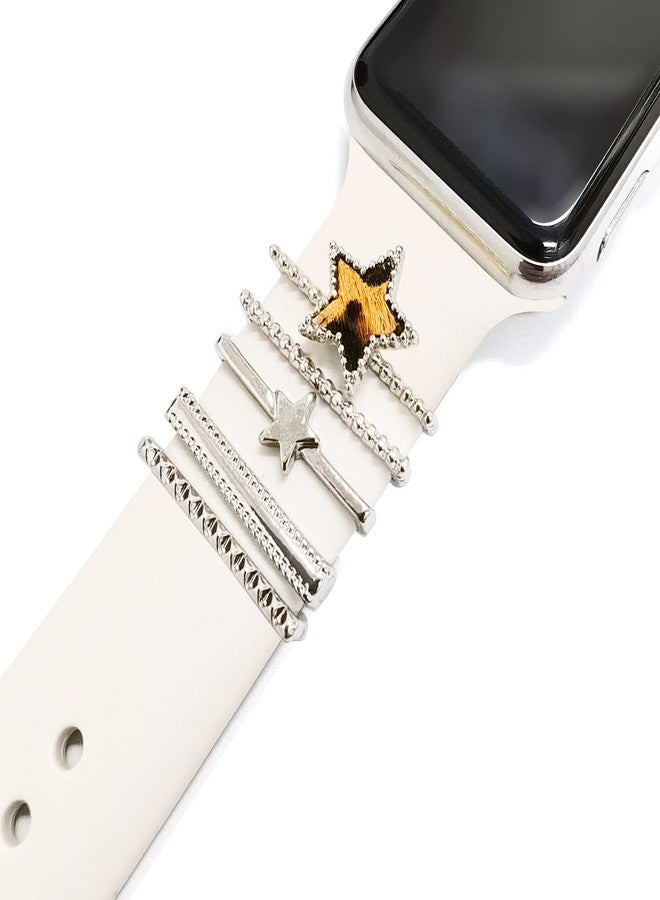 Wowstrap 5Pcs Charms for Apple Watch band 41mm 45mm 40mm 44mm 38mm 42mm 46mm 49mm Women,Diamond+Metal Jewelry Decorative Ring For iWatch series 11 10 9 8 7 6 5 4 se 3/2,Galaxy watch 7/6/5/4,Strap Accessories - Image 1