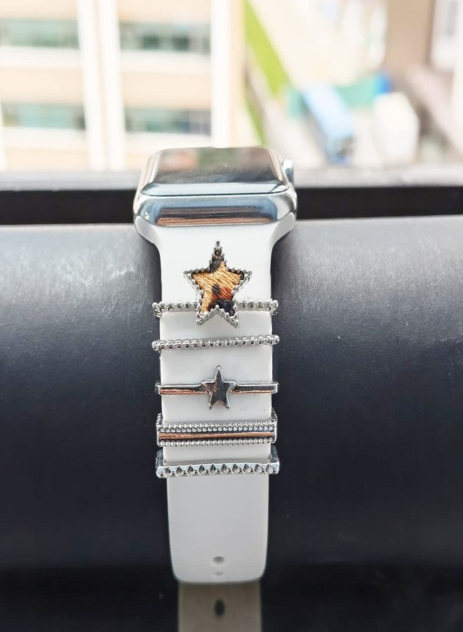 Wowstrap 5Pcs Charms for Apple Watch band 41mm 45mm 40mm 44mm 38mm 42mm 46mm 49mm Women,Diamond+Metal Jewelry Decorative Ring For iWatch series 11 10 9 8 7 6 5 4 se 3/2,Galaxy watch 7/6/5/4,Strap Accessories - Image 2