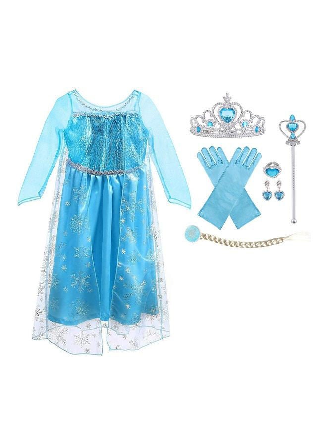 XiuWoo High-Quality Attractive Blue Fairy Tale Princess Costume With Accessory Set for Girls 130cm - Image 1