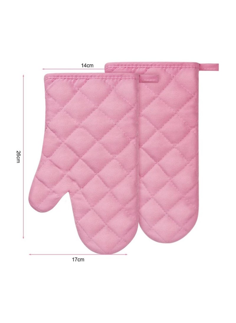 Oven Mitts - 2 Pcs Heat Resistant Kitchen Gloves for Oven, Non-Slip BBQ Mittens with Infill Cotton for Grilling/Baking/Cooking -Enhance Your Culinary Experience with Cooking Gloves (Pink)  - Image 2