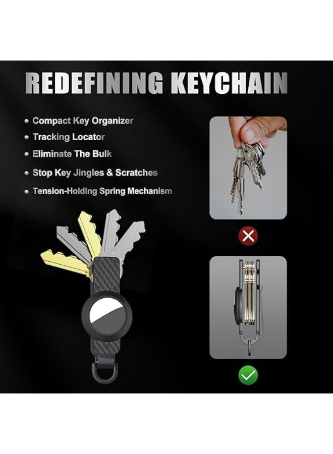 CMGTYYD. منظم مفاتيح، منظم مفاتيح معدني مدمج للرجال، حامل مفاتيح من ألياف الكربون صغير الحجم - يؤمن 1-5 مفاتيح، متوافق مع سلسلة مفاتيح Apple AirTag، مثالي لسلسلة مفاتيح السيارة - Image 2