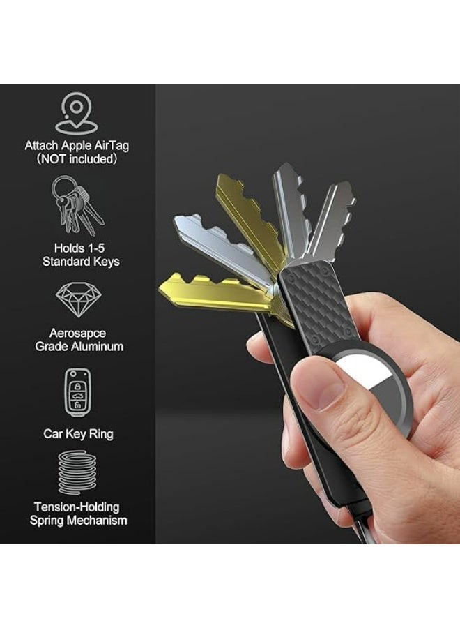 CMGTYYD. منظم مفاتيح، منظم مفاتيح معدني مدمج للرجال، حامل مفاتيح من ألياف الكربون صغير الحجم - يؤمن 1-5 مفاتيح، متوافق مع سلسلة مفاتيح Apple AirTag، مثالي لسلسلة مفاتيح السيارة - Image 3