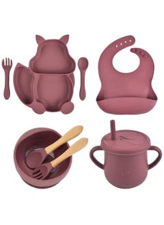 iMissiu Silicone Baby Feeding Set, 9 Piece Baby Led Weaning Supplies, Baby Toddler Bib Cup Divided Plate and Bowl Self Feeding Spoons Dish Set, Baby Eating Utensils, Toddler Feeding Supplies  - Image 1