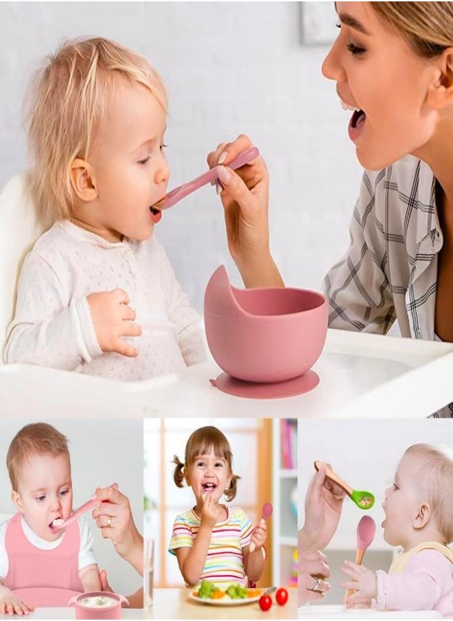 Silicone Baby Feeding Set, 9 Piece Baby Led Weaning Supplies, Baby Toddler Bib Cup Divided Plate and Bowl Self Feeding Spoons Dish Set, Baby Eating Utensils, Toddler Feeding Supplies