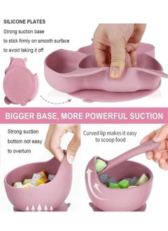 iMissiu Silicone Baby Feeding Set, 9 Piece Baby Led Weaning Supplies, Baby Toddler Bib Cup Divided Plate and Bowl Self Feeding Spoons Dish Set, Baby Eating Utensils, Toddler Feeding Supplies  - Image 3