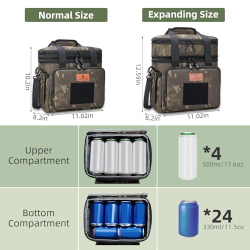 HSHRISH Lunch Box for men, Large Expandable Insulated Lunch Bag, Durable Waterproof Leakproof Tactical Cooler Bag for Men Work Beach Picnic Trips, 24 Cans/16 L, Black-Camo - Image 2