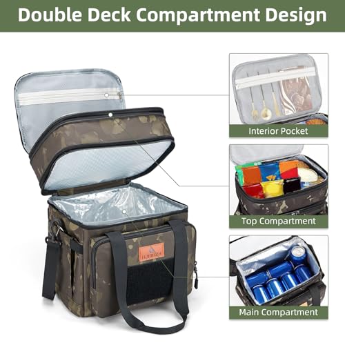 HSHRISH Lunch Box for men, Large Expandable Insulated Lunch Bag, Durable Waterproof Leakproof Tactical Cooler Bag for Men Work Beach Picnic Trips, 24 Cans/16 L, Black-Camo - Image 3