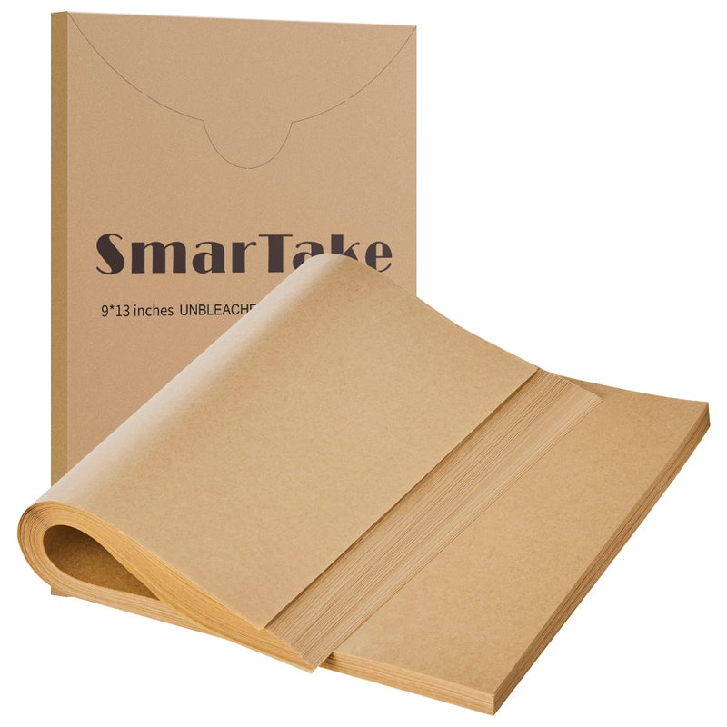 SMARTAKE 200 Pcs Parchment Paper Baking Sheets, 9x13 Inches Non-Stick Precut Baking Parchment, for Baking Grilling Steaming Bread Cup Cake Cookie and More (Unbleached) - Image 1