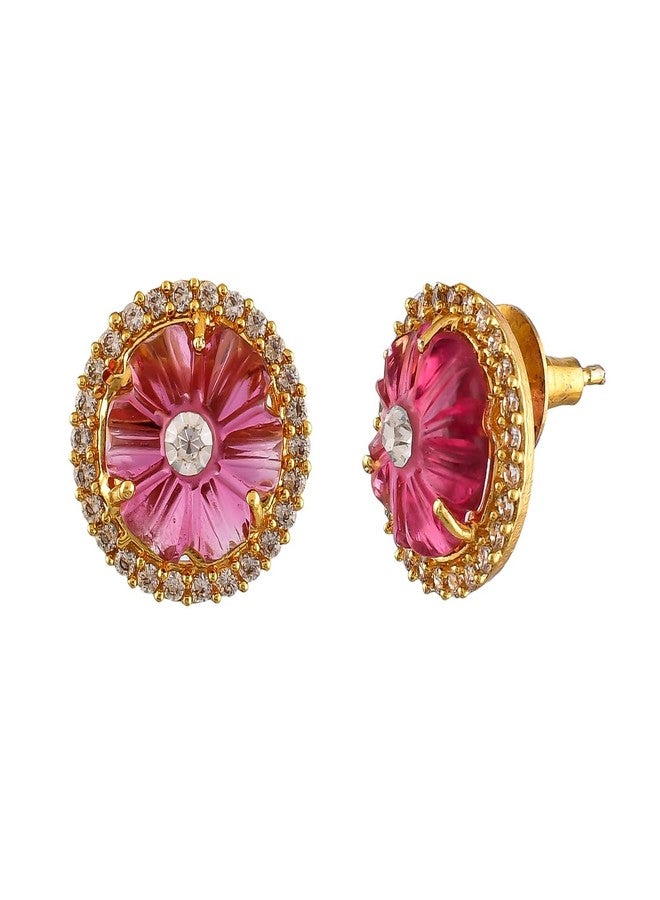 Voylla Heer Gulsheen Ear Studs, Gift for Her, Carved Stone, Party, Wedding, Studs Earrings for Women - Image 1