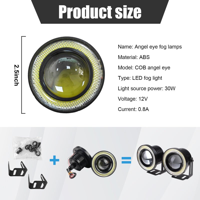 Dickno 2PCS Car Angel Eye Fog Light, 2.5'' Round COB LED Bright High Power Fog Angel Eye Projector with Halo Rings, Universal Vehicle DRL Daytime Driving Light Fog Lamp Bulb (Purple) - Image 2