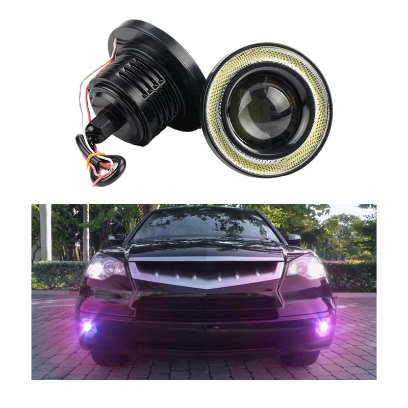 Dickno 2PCS Car Angel Eye Fog Light, 2.5'' Round COB LED Bright High Power Fog Angel Eye Projector with Halo Rings, Universal Vehicle DRL Daytime Driving Light Fog Lamp Bulb (Purple) - Image 1