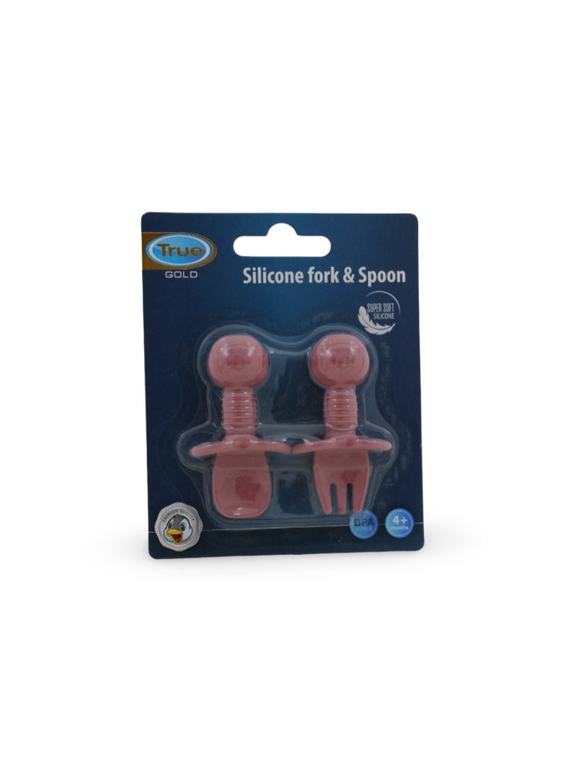 True Gold Silicone (Fork & Spoon) Set +4m – Dusty Pink - Image 1