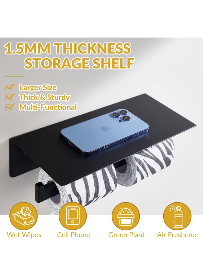 APLusee Double Toilet Paper Holder with Shelf Matte Black  APLusee SUS304 Stainless Steel Modern Bathroom Tissue Roll Holder Mobile Phone Storage Rack  - Image 5