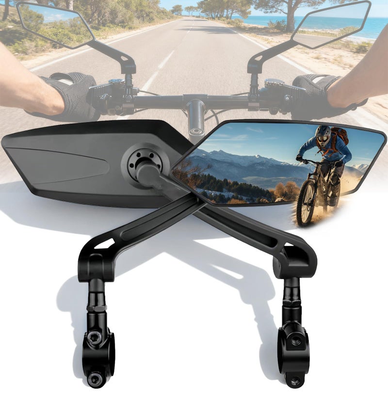 HANEVEAR Bike Mirror, Handlebar Bicycle Mirrors, Scratch Resistant HD Glass Lens, 360Â° Rotatable & Foldable Safe Rearview Bicycle Mirrors, Bike Rear View Mirror for Scooter, Ebike, Bike Accessory(1 Pair) - Image 1
