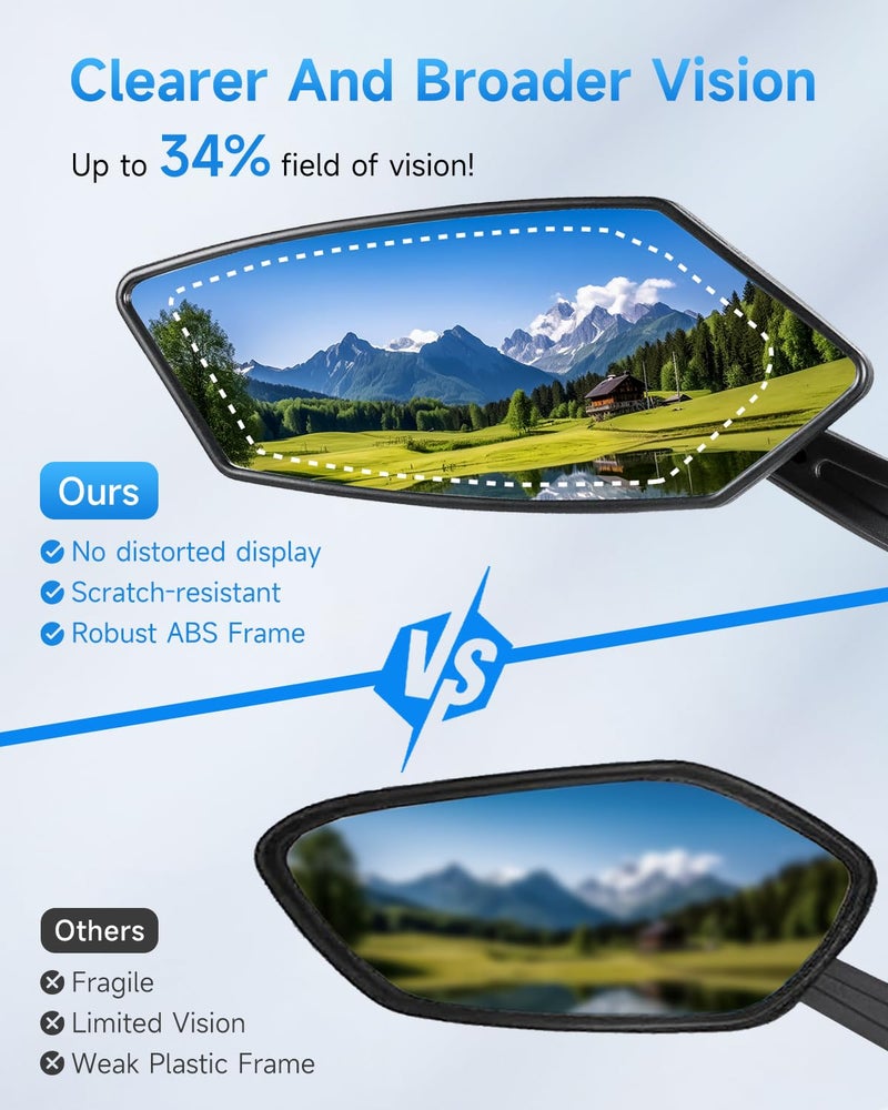 HANEVEAR Bike Mirror, Handlebar Bicycle Mirrors, Scratch Resistant HD Glass Lens, 360Â° Rotatable & Foldable Safe Rearview Bicycle Mirrors, Bike Rear View Mirror for Scooter, Ebike, Bike Accessory(1 Pair) - Image 3