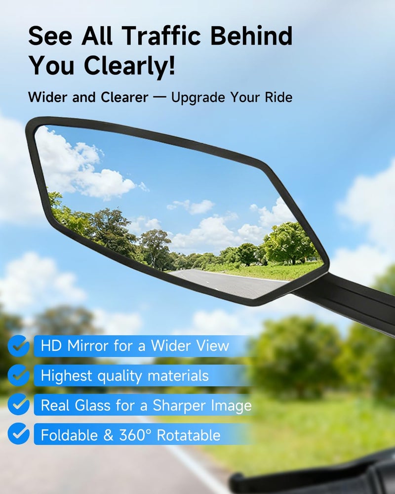 HANEVEAR Bike Mirror, Handlebar Bicycle Mirrors, Scratch Resistant HD Glass Lens, 360Â° Rotatable & Foldable Safe Rearview Bicycle Mirrors, Bike Rear View Mirror for Scooter, Ebike, Bike Accessory(1 Pair) - Image 5