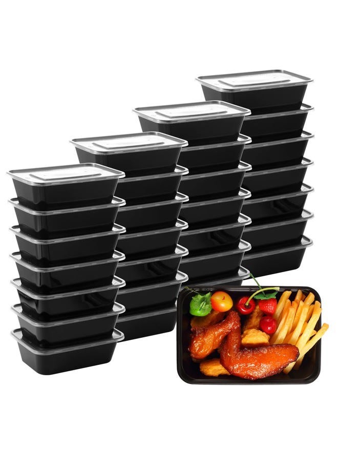 Sawysine 100 Pcs Plastic Meal Prep Containers Food Storage Containers Reusable Lunch Bowls with Lid Stackable Disposable Lunch Boxes 1 Compartment Bento Box(Black,26 oz) - Image 1