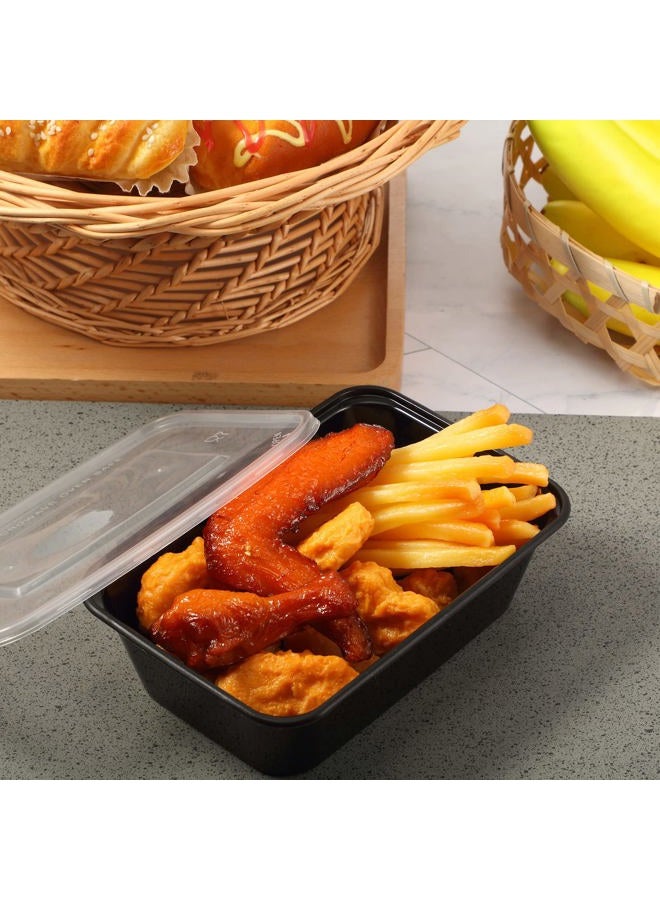 Sawysine 100 Pcs Plastic Meal Prep Containers Food Storage Containers Reusable Lunch Bowls with Lid Stackable Disposable Lunch Boxes 1 Compartment Bento Box(Black,26 oz) - Image 3