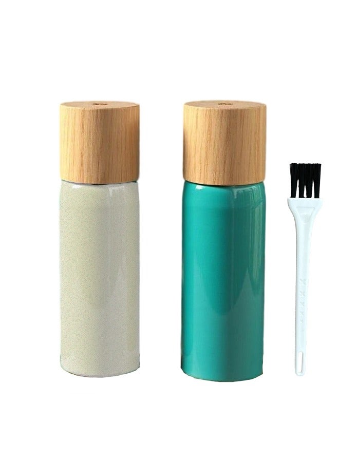 Dual Ceramic Salt & Pepper Grinder Set (17cm) - Handcrafted Clay Body with Wooden Head - Coastal Blue & Sand Beige - Enjoy Your Favorite Spices, Fresh Ground Pepper, Himalayan Or Sea Salts- Middle Eastern Kitchen Gift Box  - Image 2