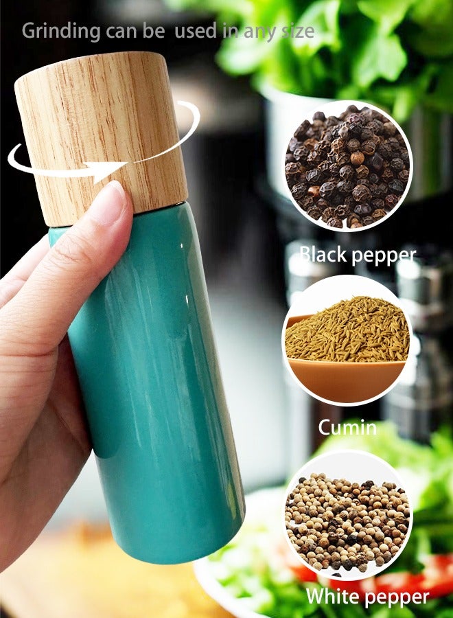 Dual Ceramic Salt & Pepper Grinder Set (17cm) - Handcrafted Clay Body with Wooden Head - Coastal Blue & Sand Beige - Enjoy Your Favorite Spices, Fresh Ground Pepper, Himalayan Or Sea Salts- Middle Eastern Kitchen Gift Box  - Image 4