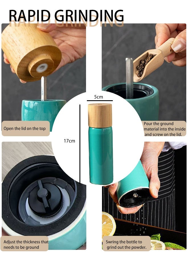 Dual Ceramic Salt & Pepper Grinder Set (17cm) - Handcrafted Clay Body with Wooden Head - Coastal Blue & Sand Beige - Enjoy Your Favorite Spices, Fresh Ground Pepper, Himalayan Or Sea Salts- Middle Eastern Kitchen Gift Box  - Image 5